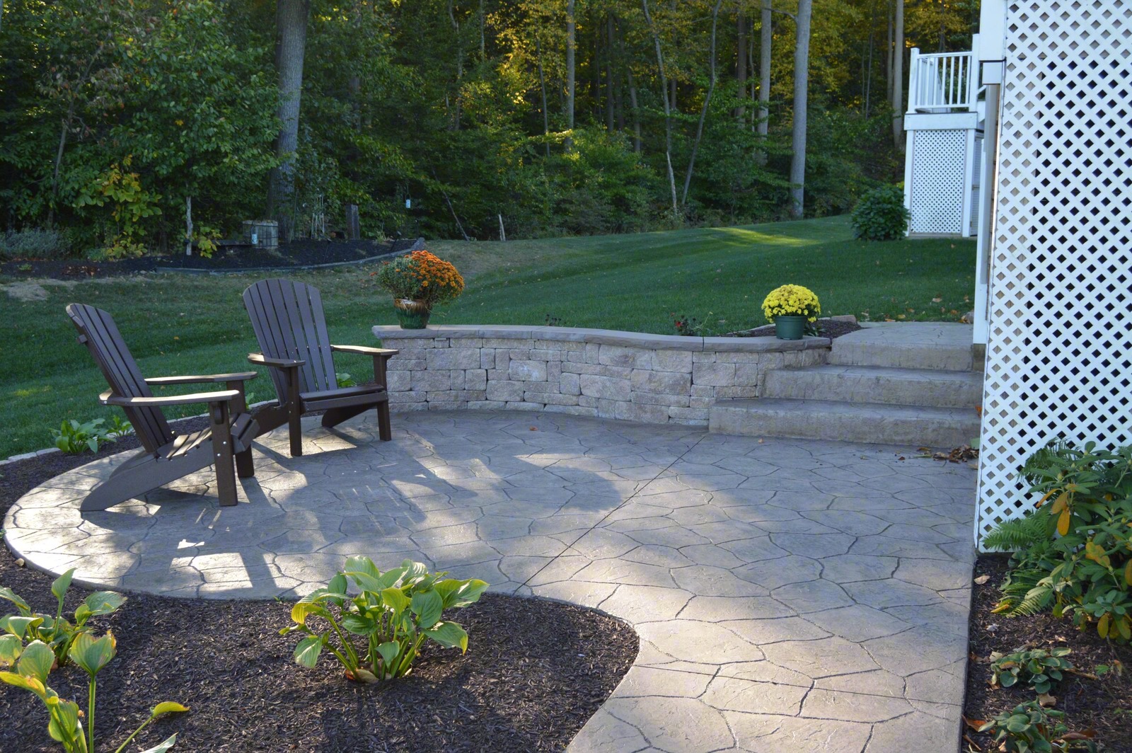 Stamped Ashlar Patio with Seat Wall