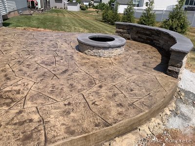 Stamped Patio with Stone Fire Pit