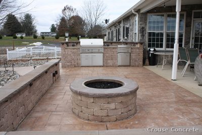 Stamped Brick Patio with Fire Pit