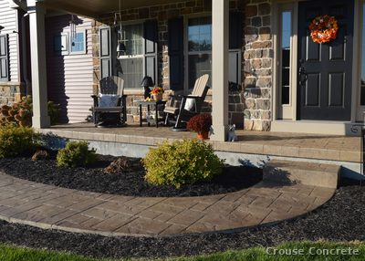 Stamped Ashlar Patio with Curved Landscaping