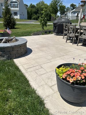 Stamped Patio with Stone Fire Pit
