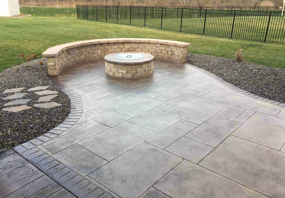 Stamped Concrete Patio with Fire Pit